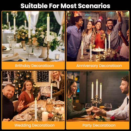 Image of JOSU LED Flameless Taper Candles with Remote Timer, 6 Pcs Ivory Fake Candlesticks Battery Operated 3D Flickering, Realistic Electric Candles Warmer Lamp Light for Wedding Party Home Decor, 0.78 inchx8.86 inch