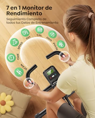 Miniatura 3 de Toputure Bicicleta Estática Plegable 5 en 1 con Respaldo, 16 Niveles y APP