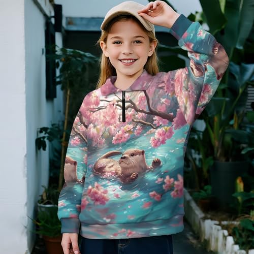 Image of AmzPrint Girls Graphic Quarter Zip Coat Long Sleeve Lightweight Oversized Athletic Running Hoodies For Kids Teen Girls