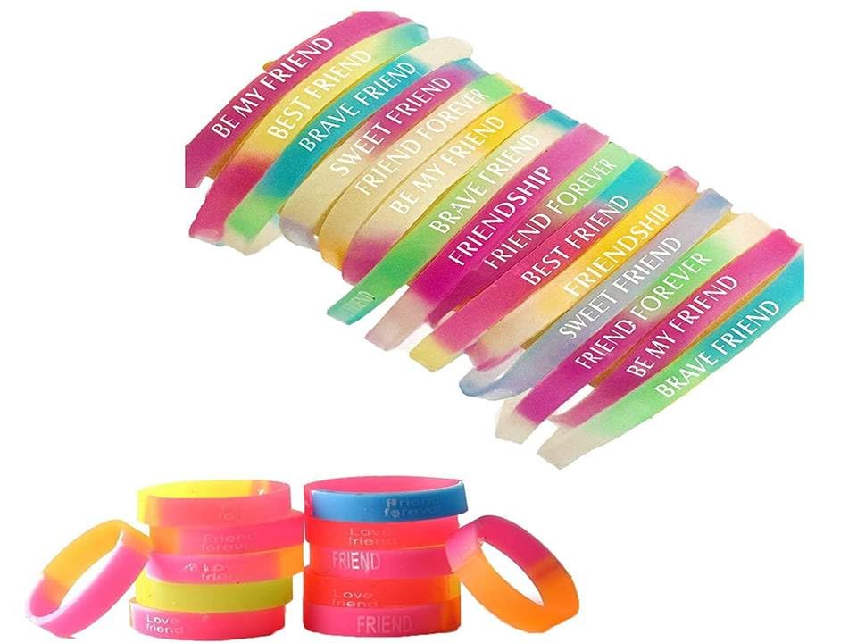 Kapoor Crafts 20 Pcs Silicon Friendship Wristbands, Friendship Printed Bands for Girls and Boys, Birthday Party Favours, School Gifts, Graduation Gifts (10 Wrist Band & 10 Ring Band) (B0D9WCFBTQ) Amazon Price History, Amazon Price Tracker