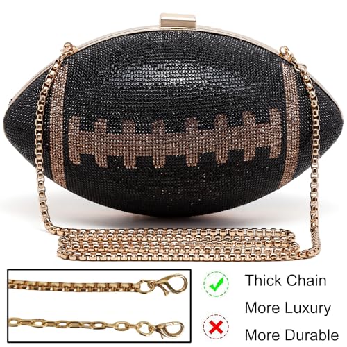 Image of Women Rhinestone Football Shaped Handbag Chain Crossbody Shoulder Bag Football Purse | Rugby, Unique, Novelty, Football
