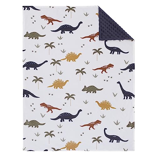 Image of NoJo Little Love Dino White, Navy, and Tan Palm Trees Super Soft Baby Blanket