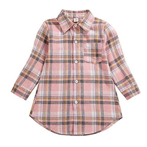 Toddler Baby Plaid Shirt Kids Boy Girl Long Sleeve Check Button Down Collared Blouse Top Fall Outfits Clothes (Pink,5-6T)