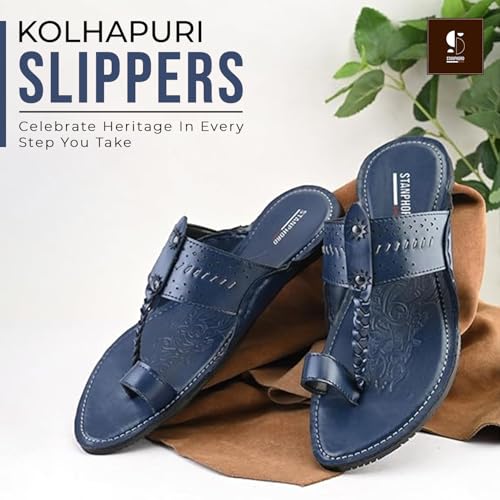Image of STANPHORD Men Kolhapuri Chappals | Ethnic Thong Slippers Faux Leather | Cushioned Footbed | Festive Wedding Casual Daily Wear (TPMN 30006)