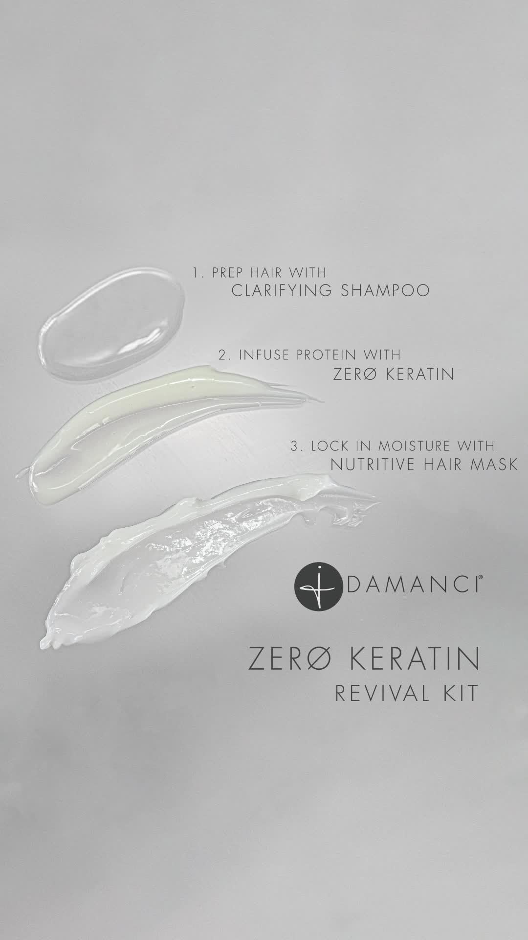 DAMANCI ZerO Keratin Revival Kit, Formaldehyde Free Keratin Treatment to Restore Hair, Reduce Frizz and Volume, with Clarifying Shampoo & Nutritive Hair Mask, Salt, Sulfate and Paraben-Free (32 oz)