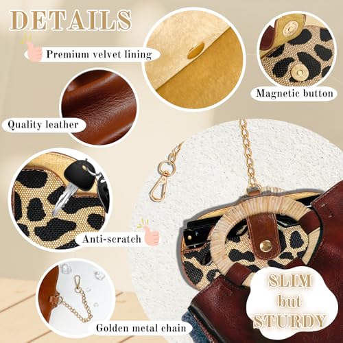 Image of Eyewear Clutch Glasses Case with Clip Soft Leather Sunglasses Bag | Leopard, Plaid, Ultra slim for purse, Portable for travel trip, Easier to access eyeglass, Magnetic button, Cleaning cloth