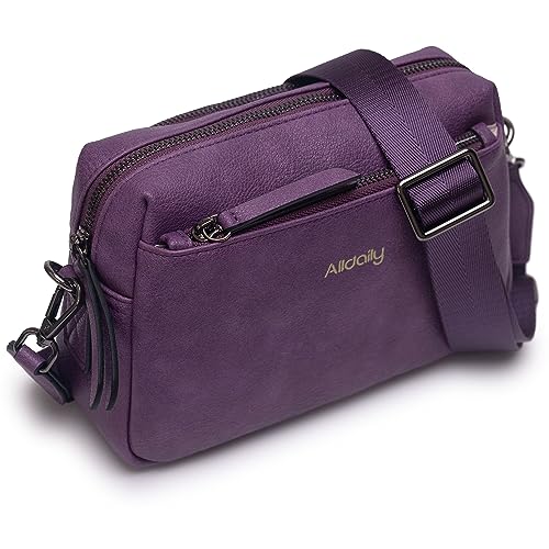 Image of Alldaily Small Triple Zip Crossbody Purse for Women, Vegan Leather Phone Bag with Wide Shoulder Strap