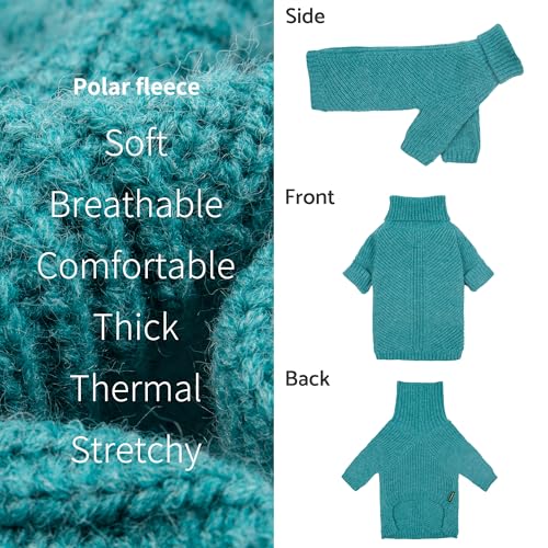 Image of Fitwarm Turtleneck Dog Knitted Sweater, Thermal Winter Clothes for Small Dogs - Boy, Girl, Doggy Pullover Jumper, Pet Outfit, Teal Blue, XS