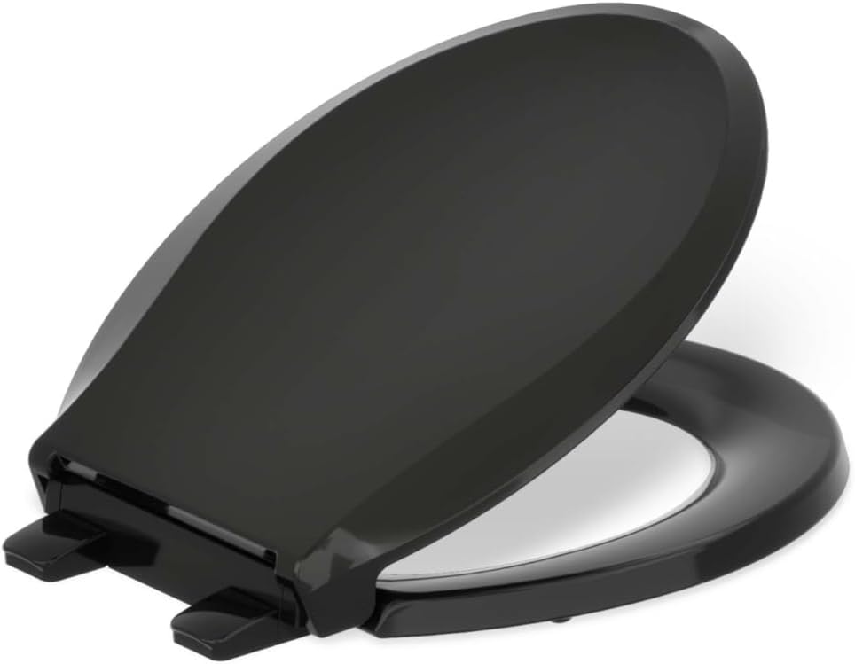 KOHLER 4639-RL-7 Cachet ReadyLatch Quiet-Close Round Toilet Seat, Grip-Tight Bumpers, Slow Close, Quick-Attach Hardware, No Slam Toilet Seat, Black