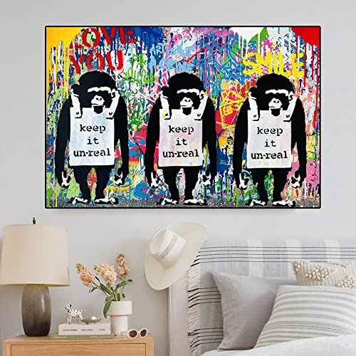 Trois Singes Graffiti pour raviver un mur blanc terne affiche - 3