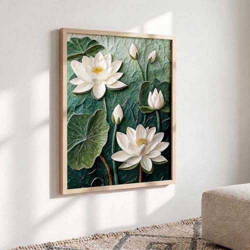 Image of kotart Aesthetic lotus Art Home Decoration Painting | Floral Paintings With Frame For Living Room Bed Room Hotel Wall Decor Digital Reprint (19x25 inch)