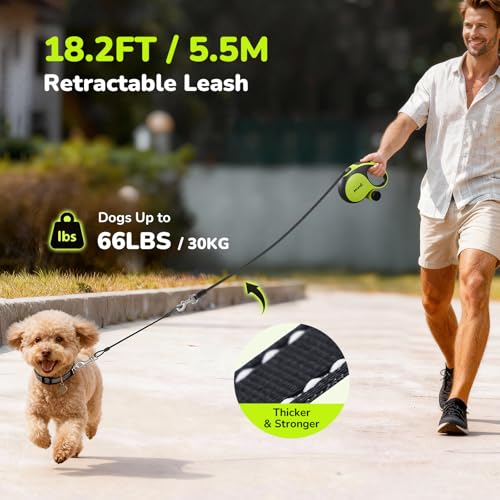 Pecute Hundeleine 5m, Verbesserte Kausichere Rollleine für Hunde, EIN-Knopf-Steuerung & Verwicklungsfrei, Robuste Nylonleine mit Reflektorstreifen, Hundeleine für Kleine & Mittel Hunde bis 30 kg