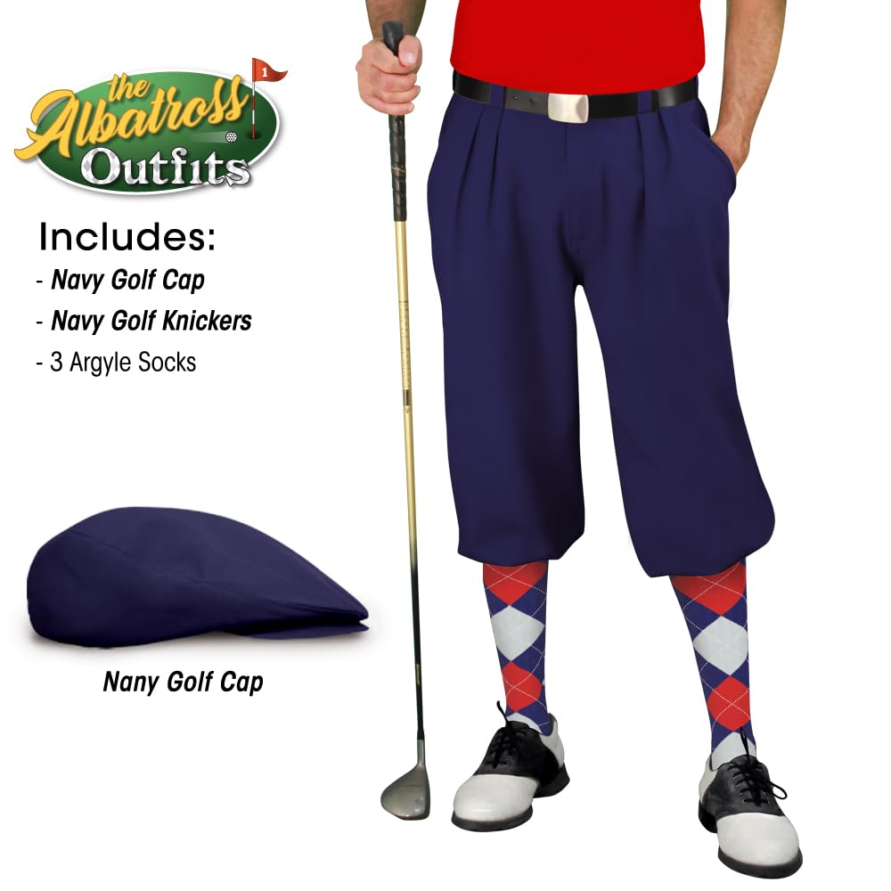 Golf Knickers Mens Albatross Golf Outfit - Navy - Golf Cap, 3 Argyle Socks - Size 50