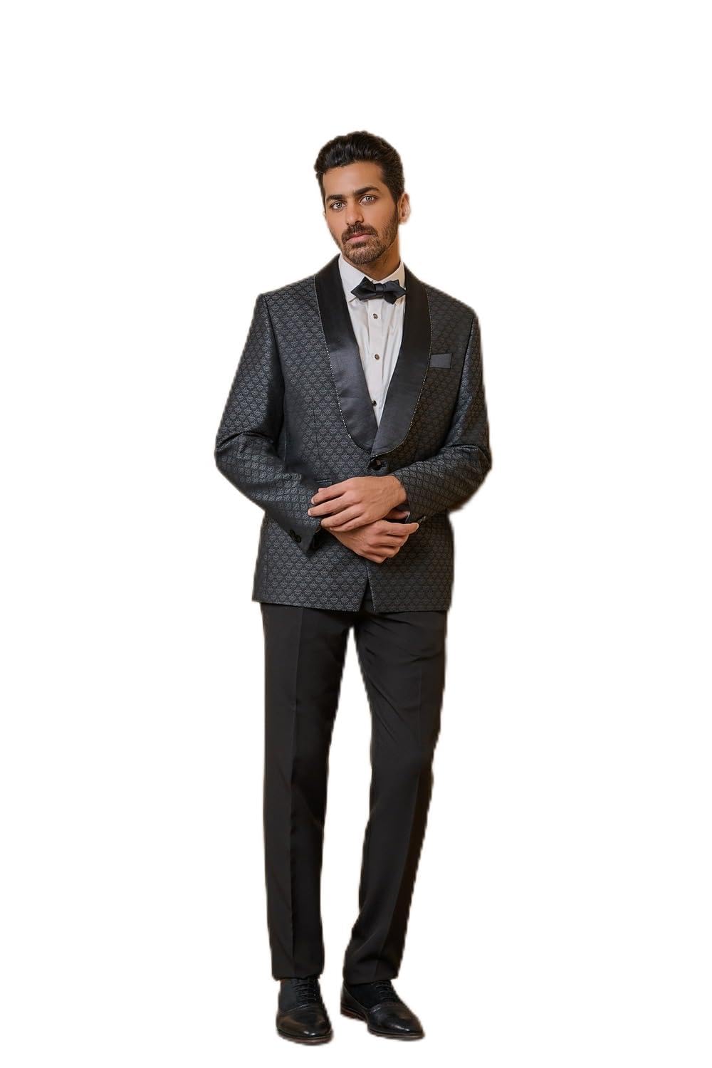 tasva Black Jacquard Dinner Jacket with Satin Lapel-picture-41