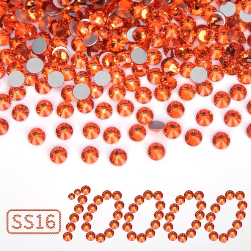 Image of 10000PCS Orange Rhinestones Bulk, Flat Back Crystal Glass Stone Round Gems,SS16, 3.8-4.0mm