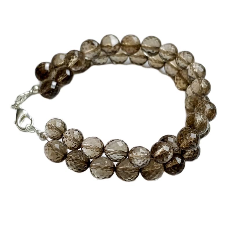 Quartz fumé naturel en bracelet empilable de 19 cm pour sublimer vos tenues d'été