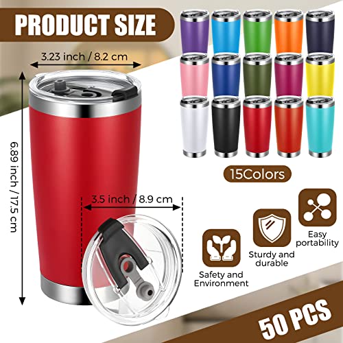 50 Pcs 20 Oz Stainless Steel Tumbler Bulk With Lids Insulated Vacuum Travel Mug Powder Coated Coffee Mug Stainless Steel Skinny Tumbler Cup For Coffee, Beverages, Hot Cold Drinks #TOP1