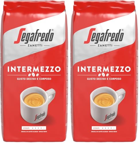 Segafredo Zanetti Intermezzo - Ganze Bohne (1 kg Packung) - Geeignet für alle italienischen Kaffeespezialitäten - Kaffeebohnen mit mittlerer Röstung, stark und vollmundig im Geschmack (Packung mit 2)