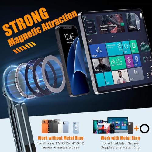 Image of EDNITA Foldable Magnetic Laptop Stand for Desk, Adjustable Portable Aluminum Notebook Holder, Compact Ergonomic Laptop Riser for MacBook, Laptops, Mobile & Tablets with Magnetic Feature-Orange