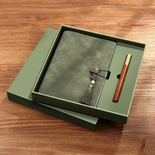 Mirakasa システム手帳 A5 ノート メモ帳 シンプル日記帳 PUレザー 厚い手 耐摩耗 タッセルバックル ミシン糸とじ ペン付き 中国風デザイン おしゃれ 軽量 携帯便利 クリスマスプレゼント 学生 ビジネス 会議 仕事 オフィス 贈り物 記念品