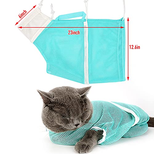 Image of 3 Pieces Cat Bathing Bag Cat Shower Net Bag with Cat Shell Comb, Anti-Bite Anti-Scratch Adjustable Breathable Mesh Grooming Carrier Bag for Pets, Bathing, Nail Trimming, Feeding Medicine, Ear Clean