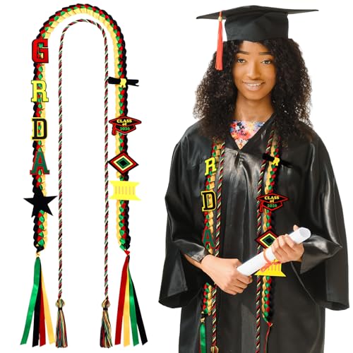 SmoothNovelty 2 Pcs Graduation Stole Class of 2026 Kente Leis and Honor Cords Authentic African Art with Felt 2026 Grad Embroidery Patches for School College Bachelor Master Doctor Graduation Party