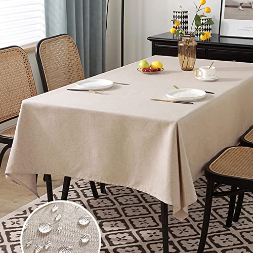 HIHELO Rectangle Tablecloth Water Resistant Spill Proof Cotton Linen 140*200cm Beige Scandinavian Style Table Cover Kitchen Parties Outdoor Picnic