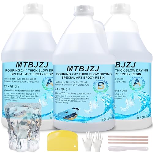 MTBJZJ Deep Pour Epoxy Resin, Crystal Clear Resin Kit 1.5 Gallon, 2"-4" Thick No Bubble, 2:1 Art Casting Resin for Epoxy River Tables, Wood Filler