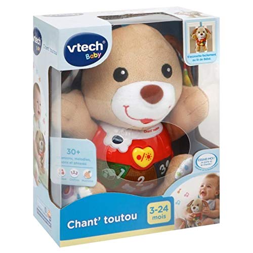 VTech - Chant' Toutou Brun, Peluche Chien Interactive, Hochet Bébé, Éveil Musical, Jouet Poussette, Siège Auto, Berceau et Parc Bébé, Cadeau de Naissance Bébé Dès 3 Mois - Contenu en Français