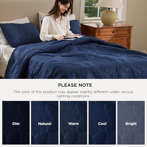 Image of Bedsure King Size Quilt Set - Lightweight Bedspreads King Size, Stitch-Free Ultrasonic Quilting Coverlet, All-Season Navy Blue Comforter Set, Pet-Friendly Soft Machine Washable Bedding (106 inchx96 inch)