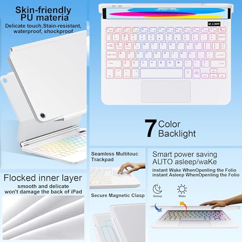 Image of for iPad (A16) 11th /10th Generation Case with Keyboard - Magic-Style Magnetic - Floating Cantilever Stand - Backlit - Multi-Touch Trackpad Keyboard Case for iPad 11 inch &10th Gen 10.9 (White)