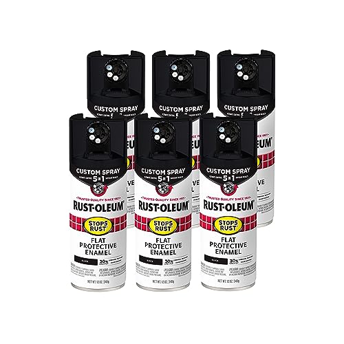Image of Rust-Oleum Stops Rust Custom 5-in-1 Spray Paint, Flat Black | Rust Preventive Protective Enamel, Multi Surface (Metal, Wood and More), Adjustable Dial for Better Control, Fast Dry, 6 Pack