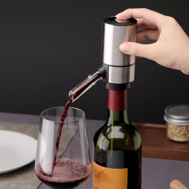 Aérateur de vin électrique – Distributeur automatique de vin pompe avec tube rétractable pour oxydation instantanée et décantation en une seule touche