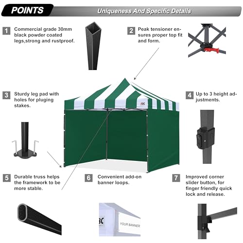 Image of ABCCANOPY Heavy Duty Easy Pop up Canopy Tent with Sidewalls 10x10,Strip Forest Green