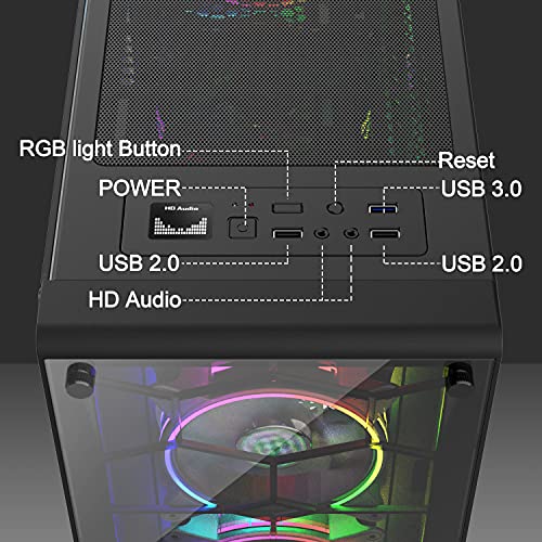 Gabinete de PC Mid Tower para Gaming MUSETEX MS6 con 6 ventiladores LED ARGB 120mm y panel de vidrio templado miniatura 4
