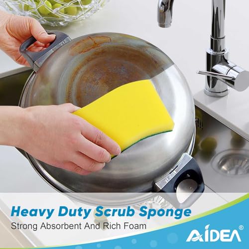 Image of AIDEA Sponges Kitchen, XL Heavy Duty Dish Sponge, Cleaning Dish Scrubber Sponge for Home and Kitchen, Extra Large Cleaning Supplies for Pots, Pans, 12 Pack