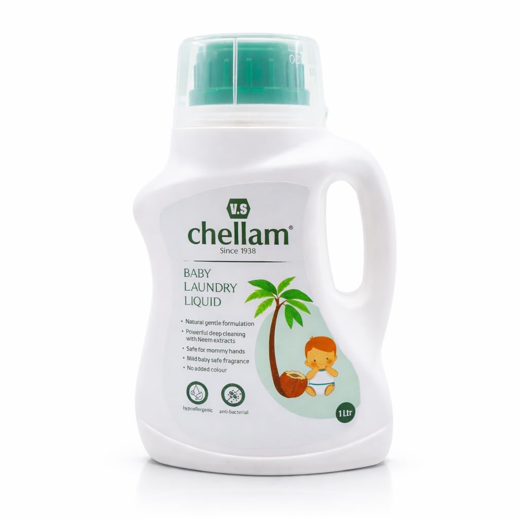 VS CHELLAM Baby Laundry Detergent Liquid for Newborn, Infant & Baby Clothes, Removes Milk, Formula, Food & Diaper Stains, Gentle on Sensitive Skin, Colour Care, Fresh Fragrance, Fabric Care, 1 Litre-image-21