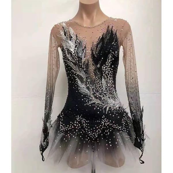 Abito da Gara per Pattinaggio Artistico su Ghiaccio da Donna Costume Sportivo A Maniche Lunghe per Pattinaggio A Rotelle Body da Ginnastica Professionale per Ragazze