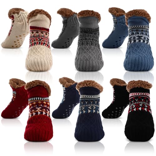 Liitrsh 6 Pairs Women's Fuzzy Slipper Socks with Grips Winter Warm Thick Cabin Thermal Socks Non Slip for Christmas Stocking Stuffers Women Adults Cozy Holiday Gifts