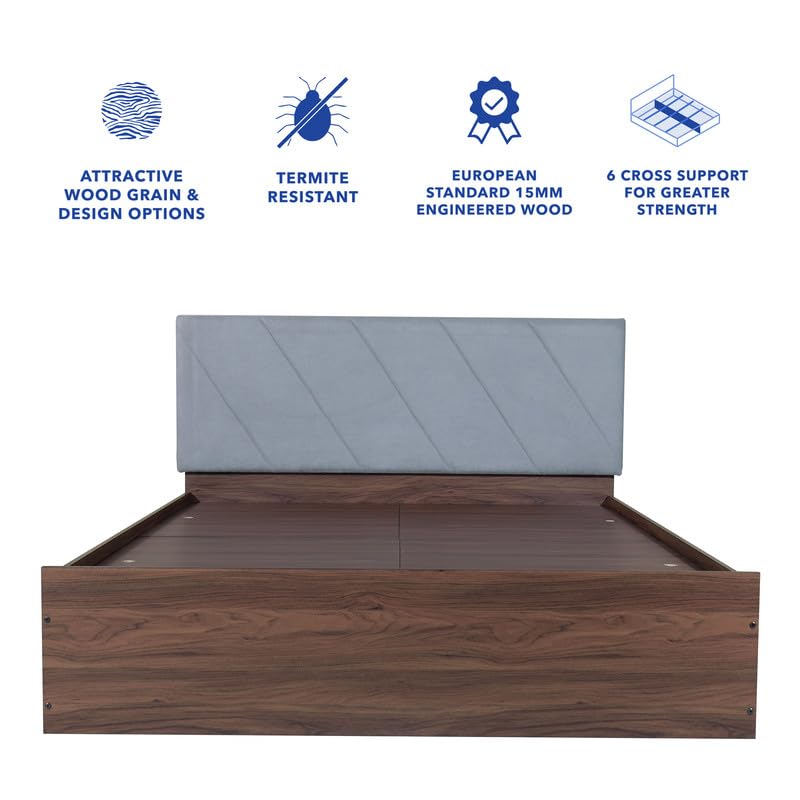 Image of Amazon Brand - Solimo Bed | 1 Year Warranty | Double Bed, Queen Size, Sutra Premium Upholstery, Comfortable Seating Height Bed, Non-Woven Base & 3mm MDF, Walnut Colour (Melamine Finish)