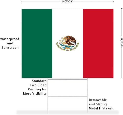 Miniatura 3 de Yard Sign Mexico Yard Sign Stakes Country Nation Vintage Flag Custom Yard Sign Fade Resistant Ink Two Sided Print Made in USA! 18x24 Inch Custom