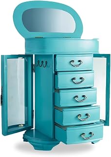 Hives & Honey Daphne Oval Glass Turquoise Jewelry Chest Jewelry Organizer Box Case Mirrored Storage