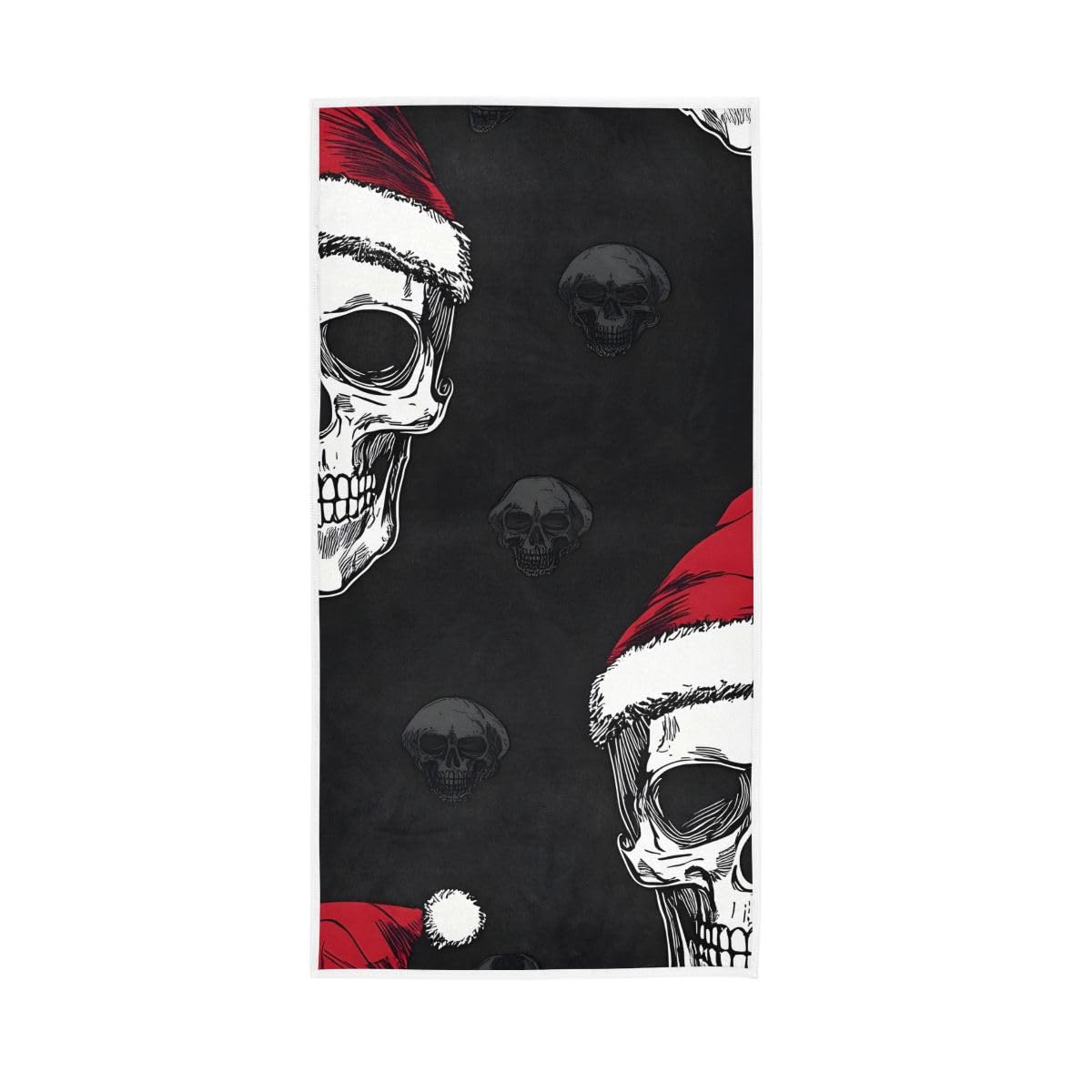 HUYGD Skull with Santa Hat Hand Towel Cotton Absorbent Soft Decorative Towel for Bathroom 15 x 30 Inch