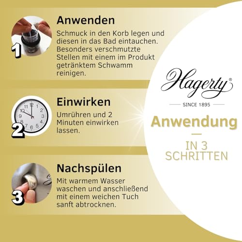 Hagerty Silver Clean Schmucktauchbad für Silberschmuck und versilbertem Schmuck 170ml I Effektiver Schmuckreiniger I Silberschmuck-Reinigungsbad für erneuerten Glanz I mit Kor