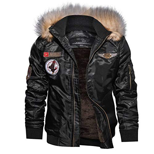 Shuanghao Herrens Casual Military Mode Mantel Outdoor Winter Dicke Baumwolle Herren Jacke Bomber Jacke Pilot Jacke Armee Tactical Coat warme Oberbekleidung (L, schwarz)