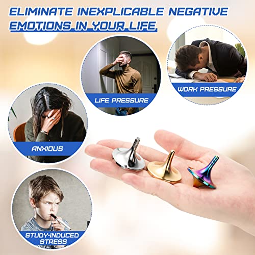 3 Pieces Brass Metal Top Spinner Kinetic Desk Fidget Toy Desk Top Spinner Good Balance Desktop Toy For Teens Adults Kill Time Long Time Focus Anxiety Stress Relief, 3 Colors (Large (1.26 X 1.45 Inch)) #TOP6