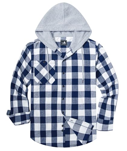 Image of Hooded Flannel Shirts for Men Plaid Long Sleeve Flannel Jacket Hoodies