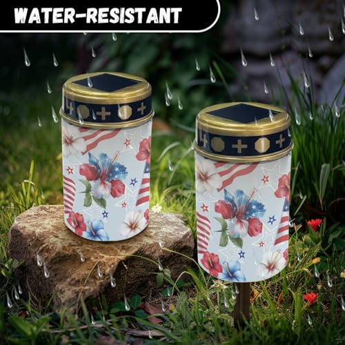 Image of USA 250 Years Solar Memorial Light for Cemetery Patriotic Flameless Candle Independence Day American Flag Floral Grave Candle Memorial Veterans Day National Cemetery Decors