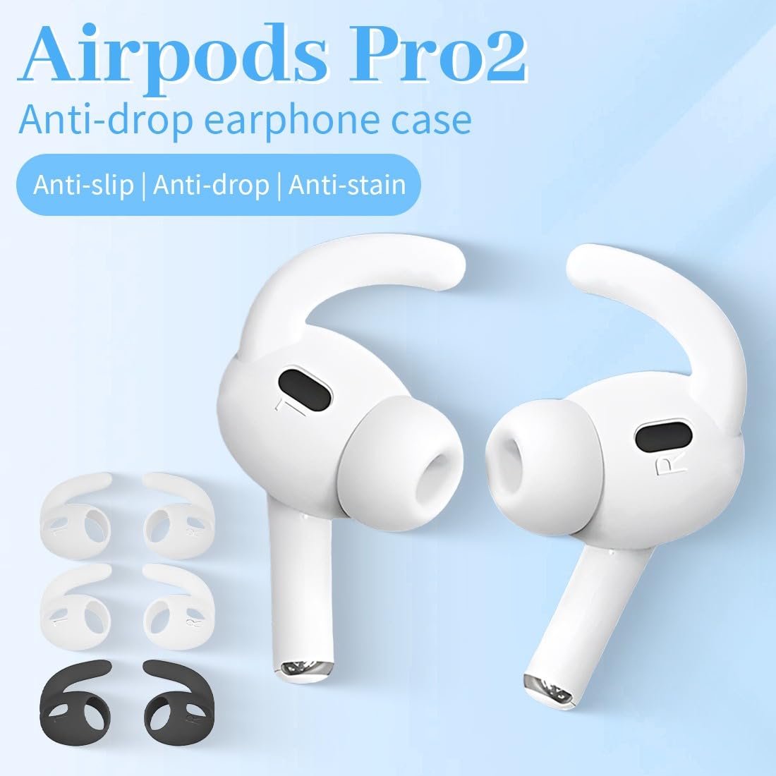 JEYORZY 3 Paia Ganci per Airpods Pro 2, Ganci Orecchie Compatibili con AirPods Pro2, Ganci Anti-Smarrimento per AirPods, Supporto Sport Ergonomici in TPU per Attività Sportive, Corsa, Ciclismo