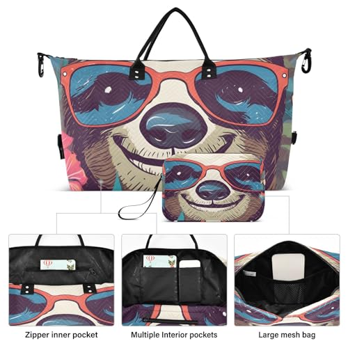 Large Travel Duffel Bag, Happy Sloth Glasses Sports Tote Gym Bag, Shoulder Weekender Overnight Bag for Women Men, Carry On Luggage with Toiletry Bags2